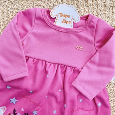 Vestido Manga Longa Bichinhos Fofos Amigos para sempre! - Pink